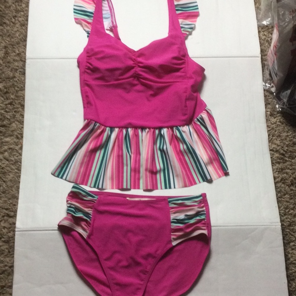 Matilda Jane Pink Striped Girls Two-Piece Tankini Bikini